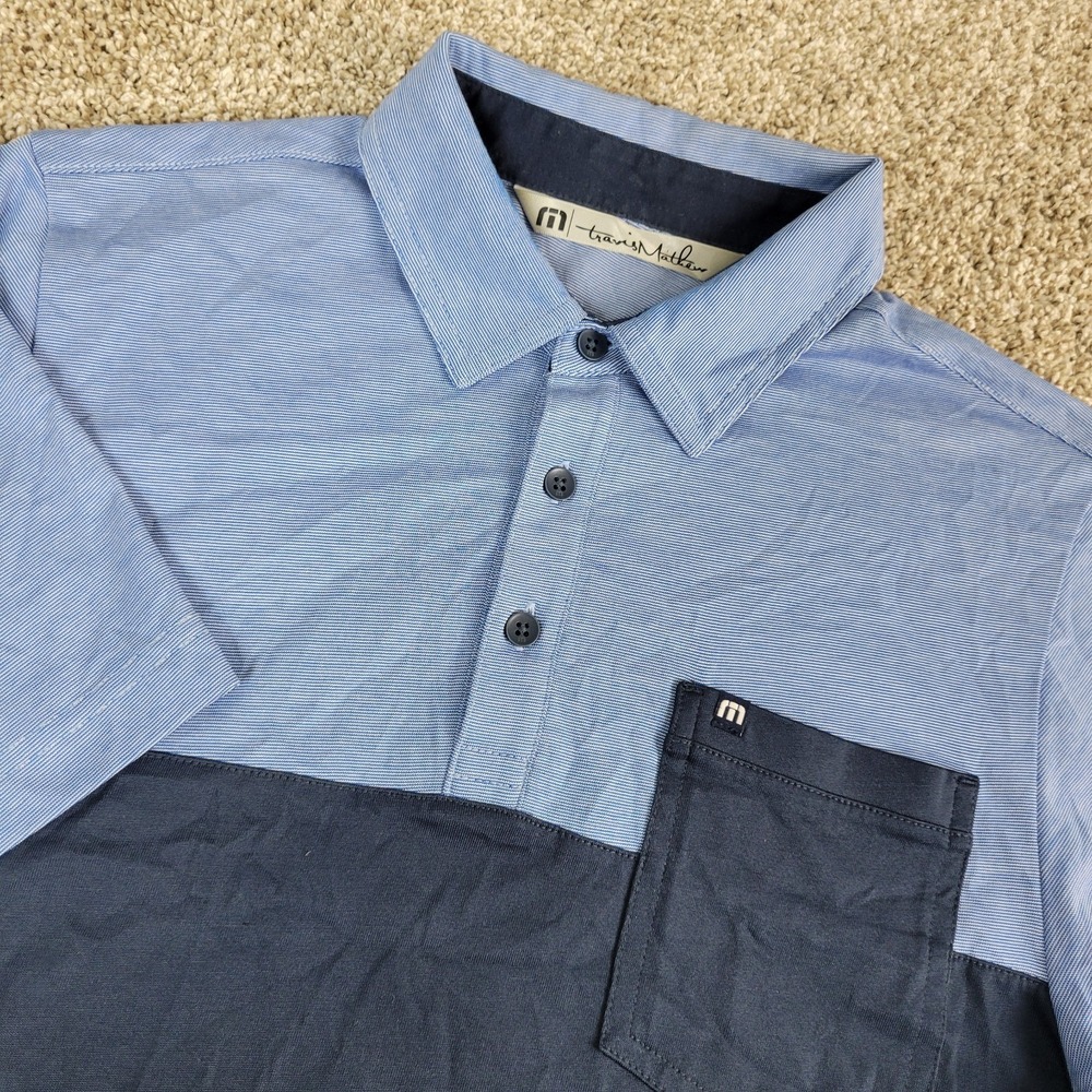 Travis Mathew Mens Small Blue Colorblock Performance Stretch Polo SS